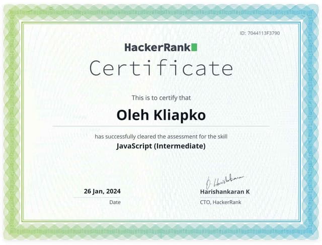 JavaScript (Intermediate) Certificate