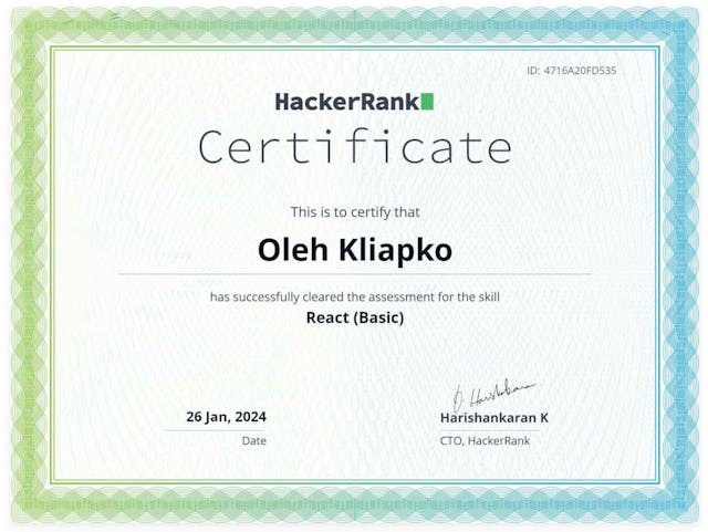 React (Basic) Certificate